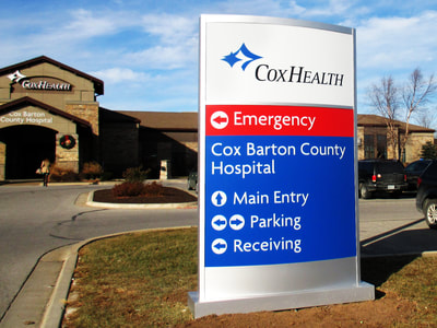 Cox Health Emergency Main Entry, Parking, and Receiving sign