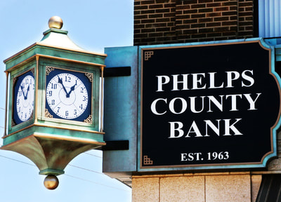 Side view of Phelps County Bank Sign