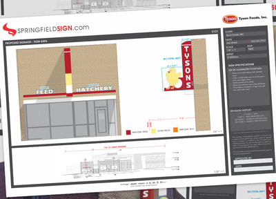 Tyson's Feed sign going through the design process
