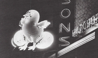Tyson's hatchery sign in black and white vintage photo