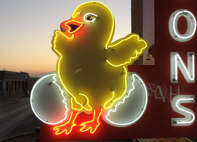 Tysons chicken hatching out of egg neon sign